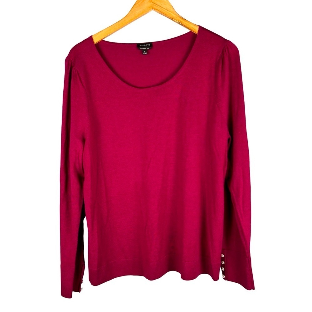 NWOT Talbots Women's Size XL Marino Wool Maroon Pearl Button Sweater